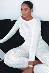 Cream Cable Knit Sweater and Leggings Loungewear Co-ord - Ionia-Co-ords