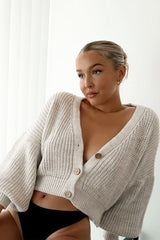 Cream Chunky Knit Button Front Cardigan - Florance-Cardigans