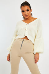 Cream Chunky Knit Button Front Cardigan - Florance-Cardigans