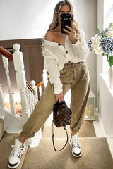 Cream Chunky Knit Button Up Crop Cardigan - Elly-Cardigans