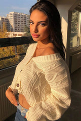 Cream Chunky Knit Button Up Crop Cardigan - Elly-Cardigans