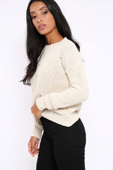 Cream Chunky Knit Distressed Jumper - Bella-Jumper