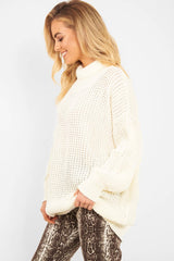 Cream Chunky Knit Jumper Dress - Maci-Dresses
