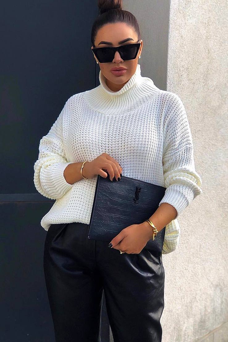 Cream Chunky Knit Jumper Dress - Maci-Dresses