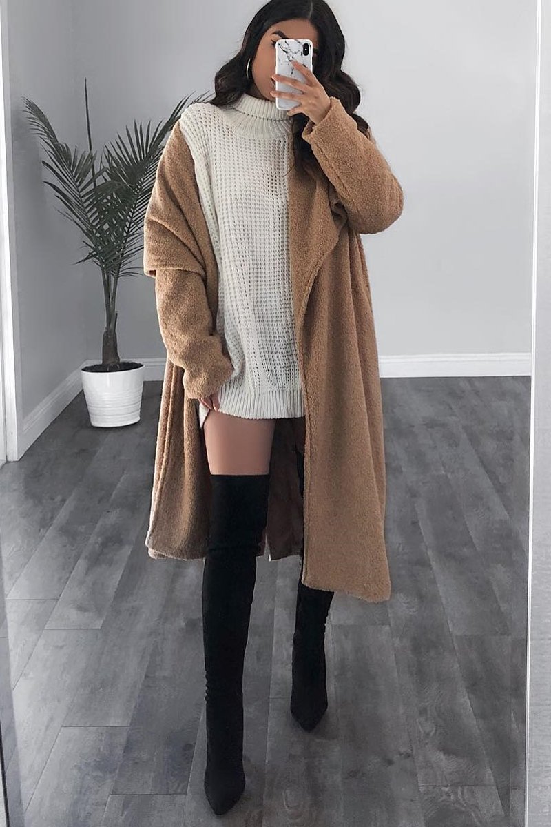 Cream Chunky Knit Jumper Dress - Maci-Dresses