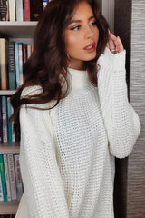 Cream Chunky Knit Jumper Dress - Maci-Dresses