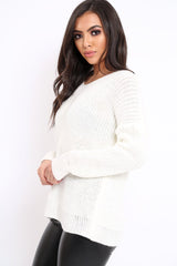 Cream Chunky Knit Lace Up Back Jumper - Perrie-Knitwear