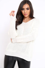 Cream Chunky Knit Lace Up Back Jumper - Perrie-Knitwear
