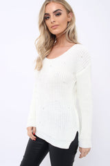 Cream Chunky Knit Pearl Jumper - Terri-Knitwear