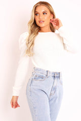 Cream Chunky Knit Puff Sleeve Jumper - Hannahmae-Jumper