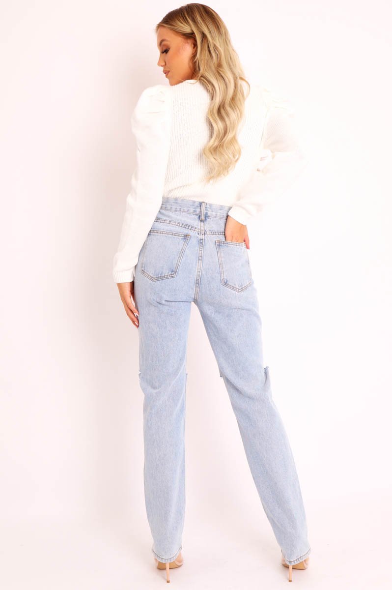 Cream Chunky Knit Puff Sleeve Jumper - Hannahmae-Jumper