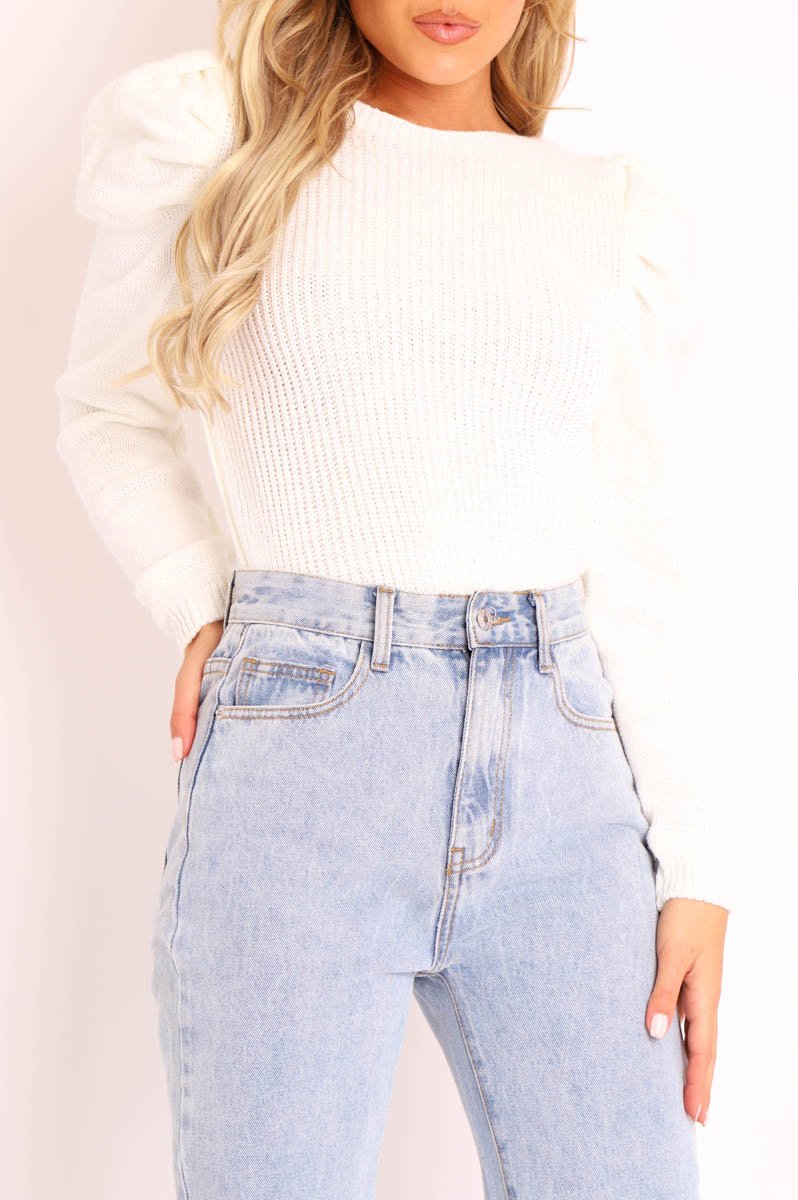 Cream Chunky Knit Puff Sleeve Jumper - Hannahmae-Jumper