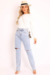 Cream Chunky Knit Puff Sleeve Jumper - Hannahmae-Jumper