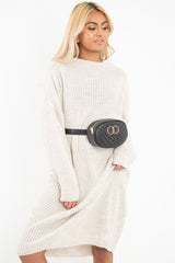 Cream Chunky Knit Slash Neck Jumper Dress - Hessie-Dresses