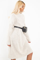 Cream Chunky Knit Slash Neck Jumper Dress - Hessie-Dresses