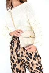 Cream Chunky Knit Sleeve Detail Cropped Jumper - Danyela-Crop Jumper