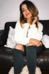 Cream Chunky Knit Sleeve Detail Cropped Jumper - Danyela-Crop Jumper