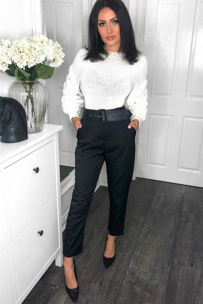 Cream Chunky Knit Sleeve Detail Cropped Jumper - Danyela-Crop Jumper