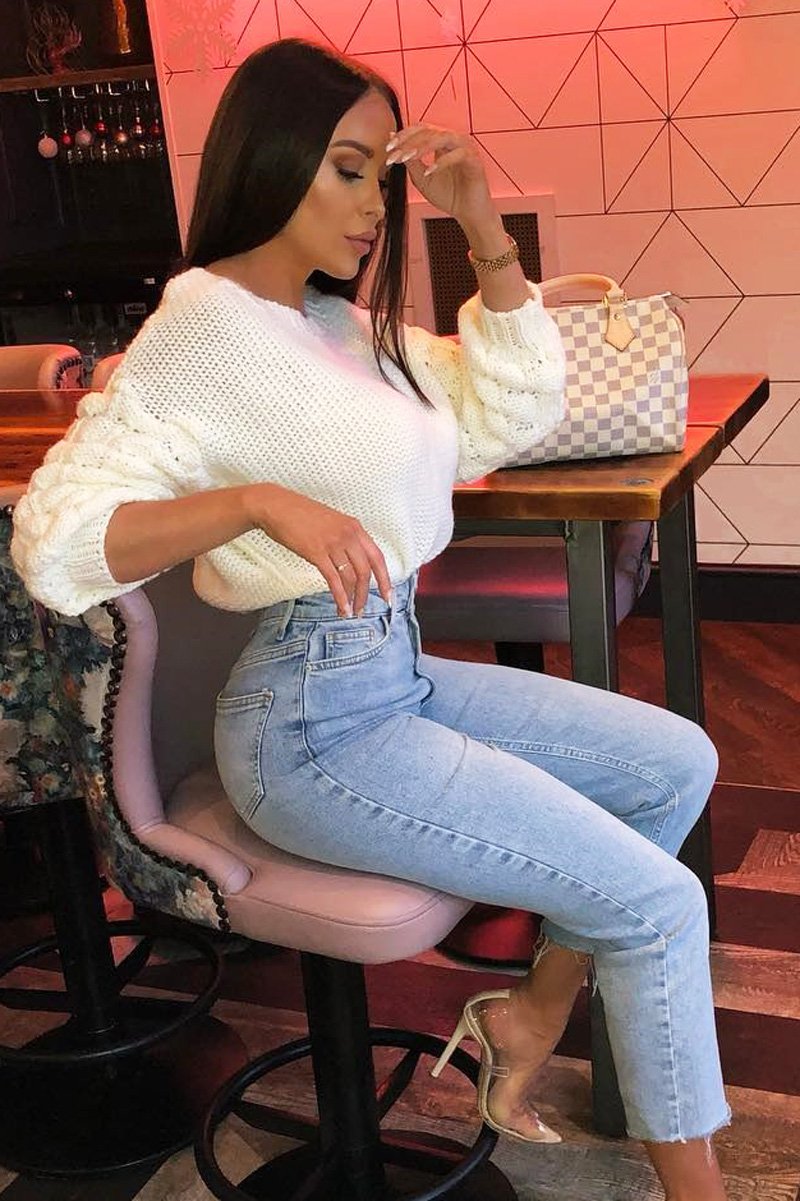 Cream Chunky Knit Sleeve Detail Cropped Jumper - Danyela-Crop Jumper