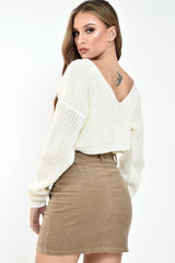 Cream Chunky Knit V Back Crop Jumper - Priscilla-Jumper