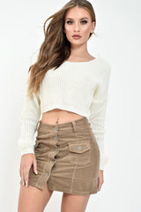 Cream Chunky Knit V Back Crop Jumper - Priscilla-Jumper