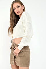 Cream Chunky Knit V Back Crop Jumper - Priscilla-Jumper
