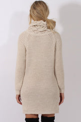 Cream Chunky Turtleneck Knit Jumper Dress - Cloe-Jumper