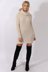 Cream Chunky Turtleneck Knit Jumper Dress - Cloe-Jumper