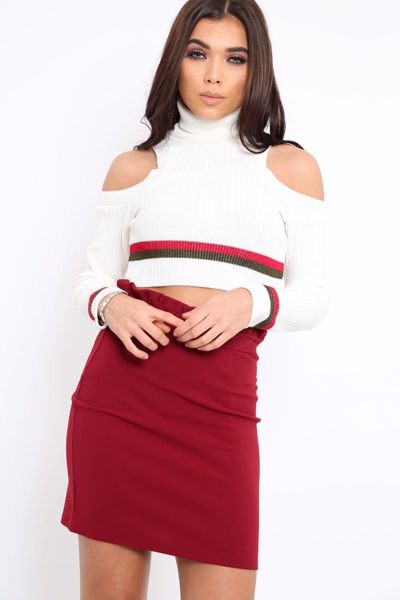 Cream Cold Shoulder Jumper with Stripe Detail - Cala-Jumper
