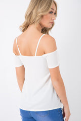 Cream Cold Shoulder Lace Detail Top - Darina-Tops