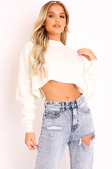Cream Cropped Batwing Jumper - Lizy-Crop Jumper