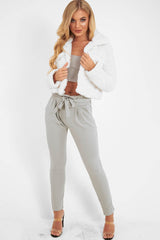 Cream Cropped Borg Popper Button Coat - Ezmerelda-Coats