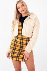 Cream Cropped Borg Trucker Jacket - Aarohi-Jackets