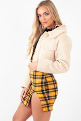 Cream Cropped Borg Trucker Jacket - Aarohi-Jackets