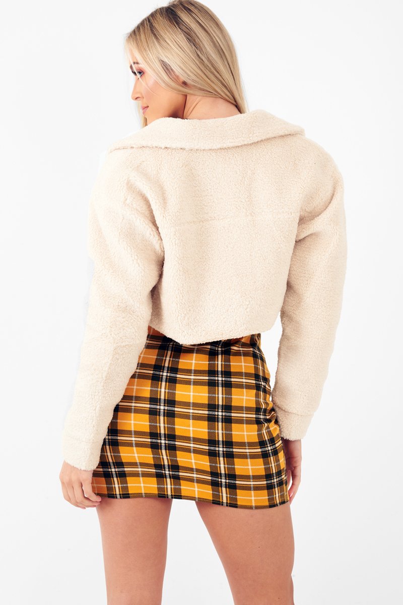 Cream Cropped Borg Trucker Jacket - Aarohi-Jackets