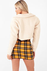 Cream Cropped Borg Trucker Jacket - Aarohi-Jackets