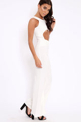 Cream Cut Out Middle Jumpsuit - Dixi-Jumpsuits