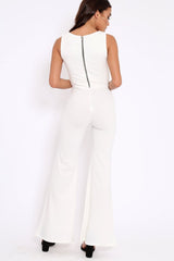 Cream Cut Out Middle Jumpsuit - Dixi-Jumpsuits
