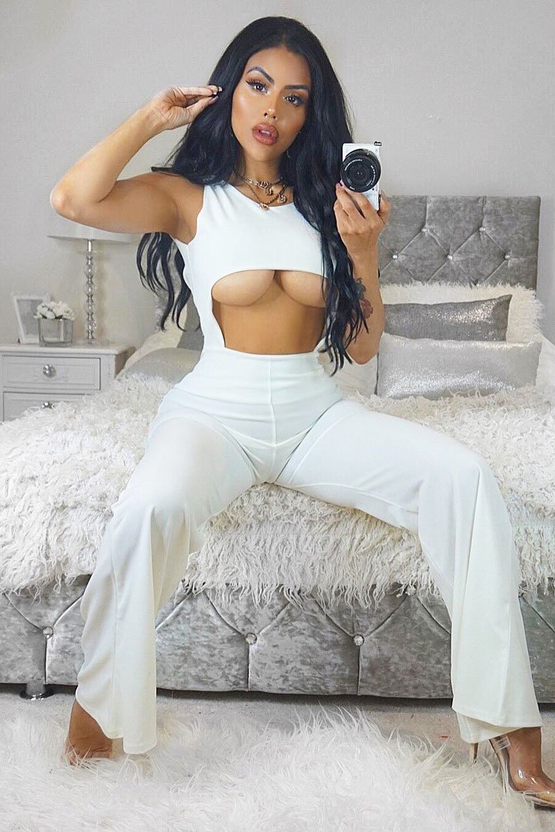 Cream Cut Out Middle Jumpsuit - Dixi-Jumpsuits