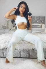 Cream Cut Out Middle Jumpsuit - Dixi-Jumpsuits