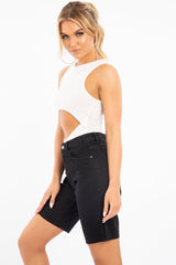 Cream Cut Out Racer Neck Sleeveless Bodysuit - Kourtney-Bodysuits