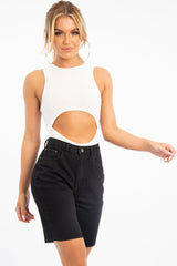 Cream Cut Out Racer Neck Sleeveless Bodysuit - Kourtney-Bodysuits
