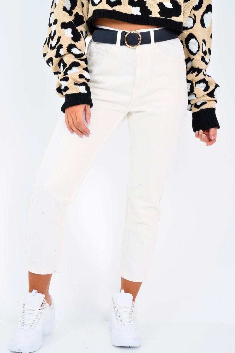Cream Denim High Waist Mom Jeans - Raeyah-Jeans