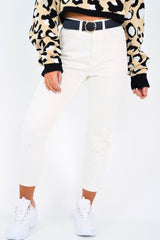 Cream Denim High Waist Mom Jeans - Raeyah-Jeans