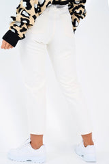 Cream Denim High Waist Mom Jeans - Raeyah-Jeans