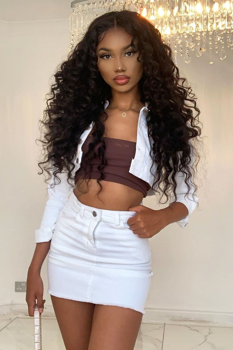 Cream Denim Jacket and Skirt Co-ord - Kaiden-Co-ords