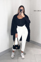 Cream Denim Tie Waist Paperbag Jeans - Lylee-Jeans