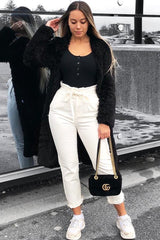 Cream Denim Tie Waist Paperbag Jeans - Lylee-Jeans