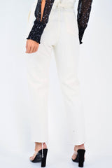 Cream Denim Tie Waist Paperbag Jeans - Lylee-Jeans