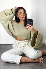 Cream Denim Tie Waist Paperbag Jeans - Lylee-Jeans